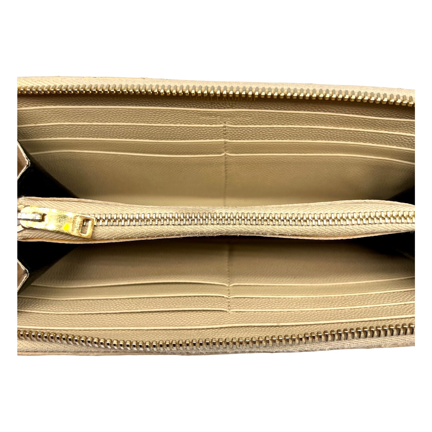 Saint Laurent Cassandre Matelassé Zip Around Wallet in Grain de Poudre Embossed Leather with YSL Emblem