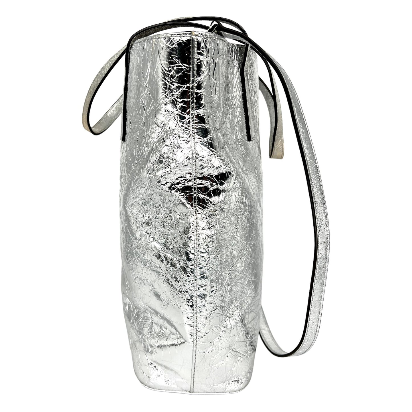Michael Kors Emry Large Crinkled-Leather Tote Bag in Metallic Silver Foil