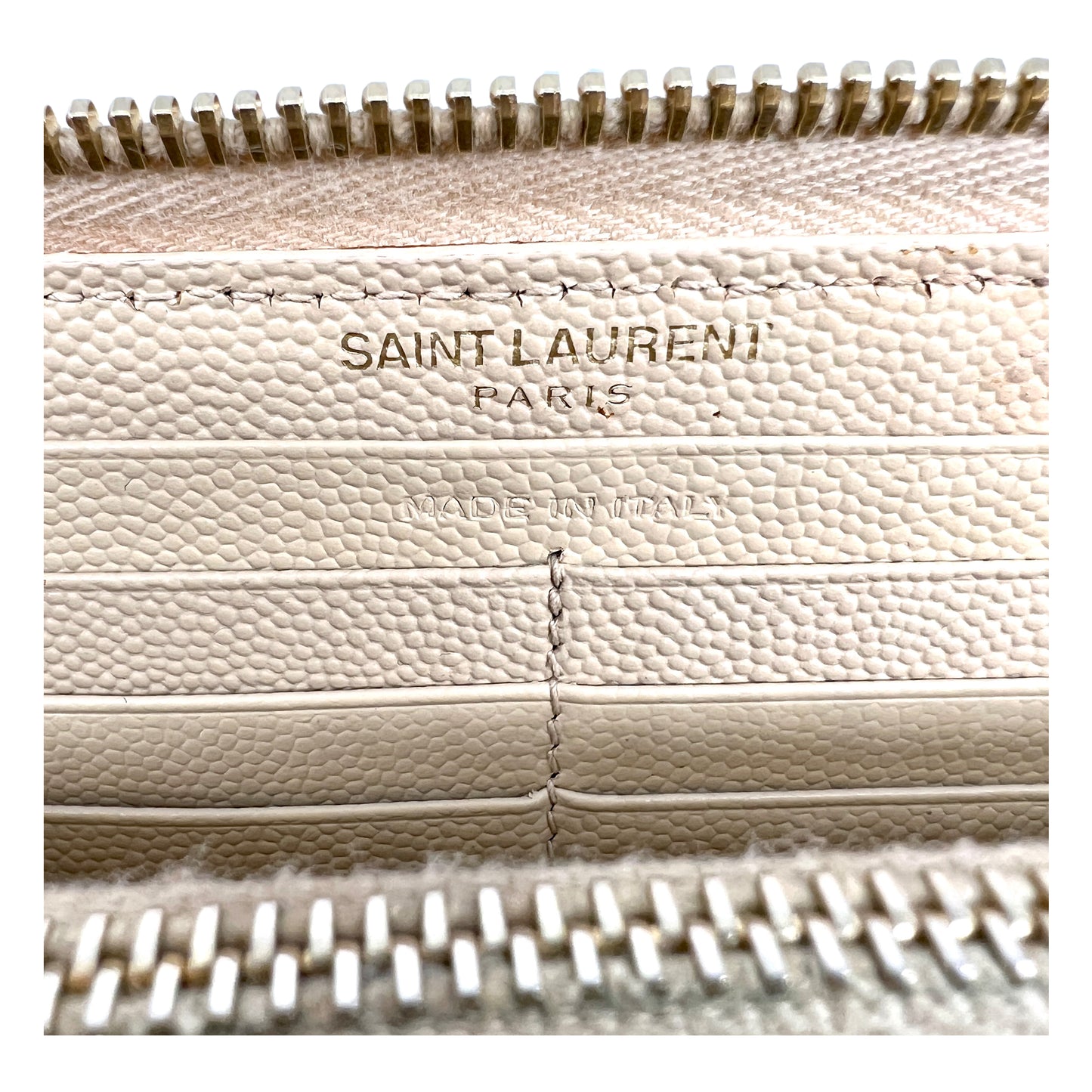 Saint Laurent Cassandre Matelassé Zip Around Wallet in Grain de Poudre Embossed Leather with YSL Emblem