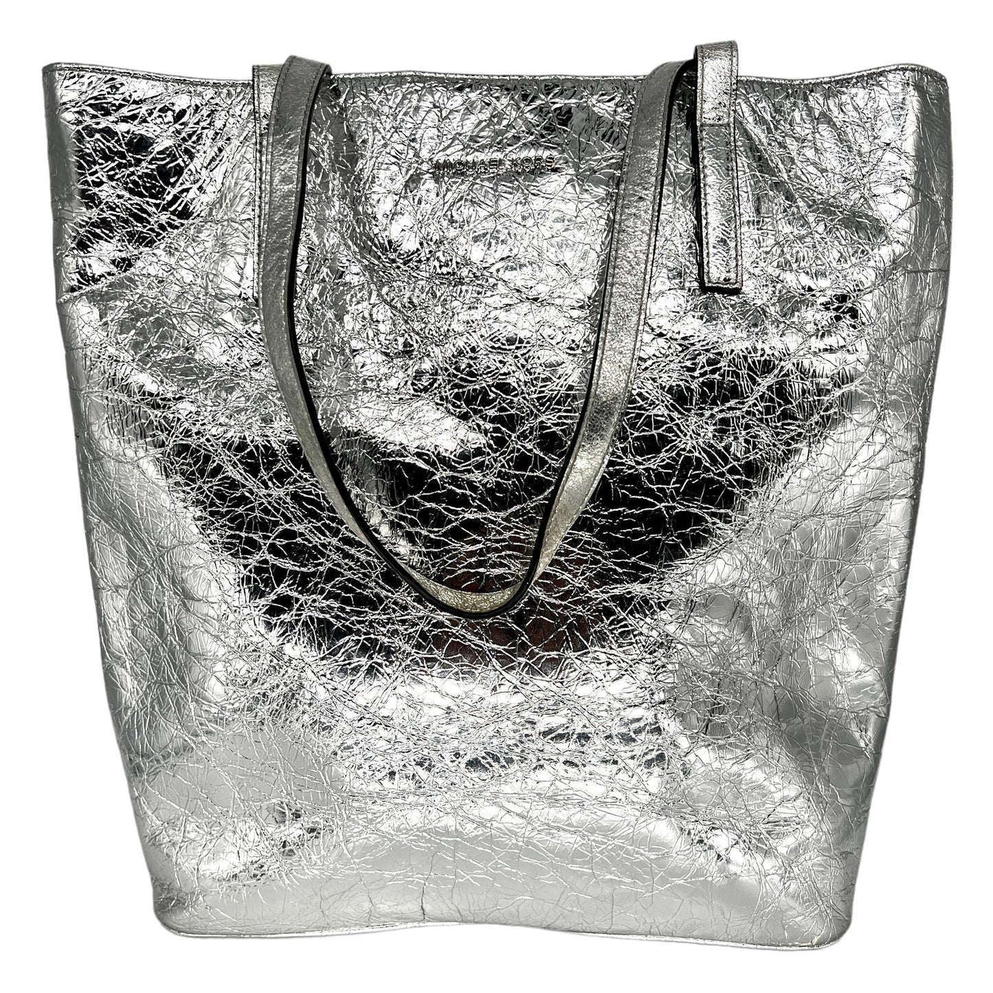 Michael Kors Emry Large Crinkled-Leather Tote Bag in Metallic Silver Foil