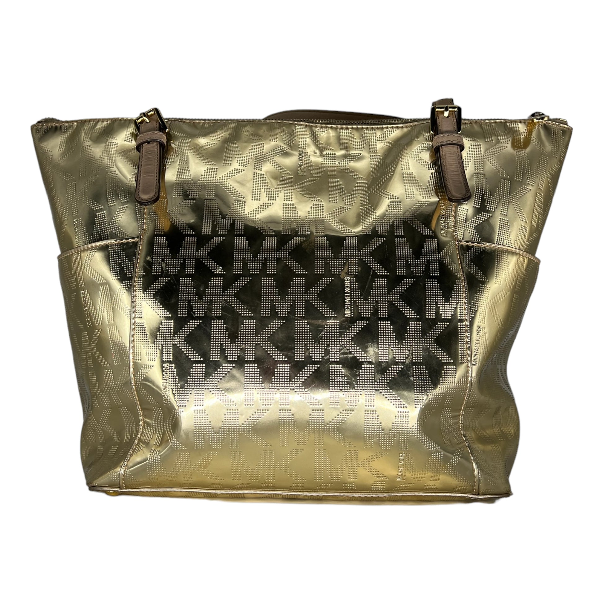 Michael Kors Metallic Gold Leather Jet Set Tote For Sale at