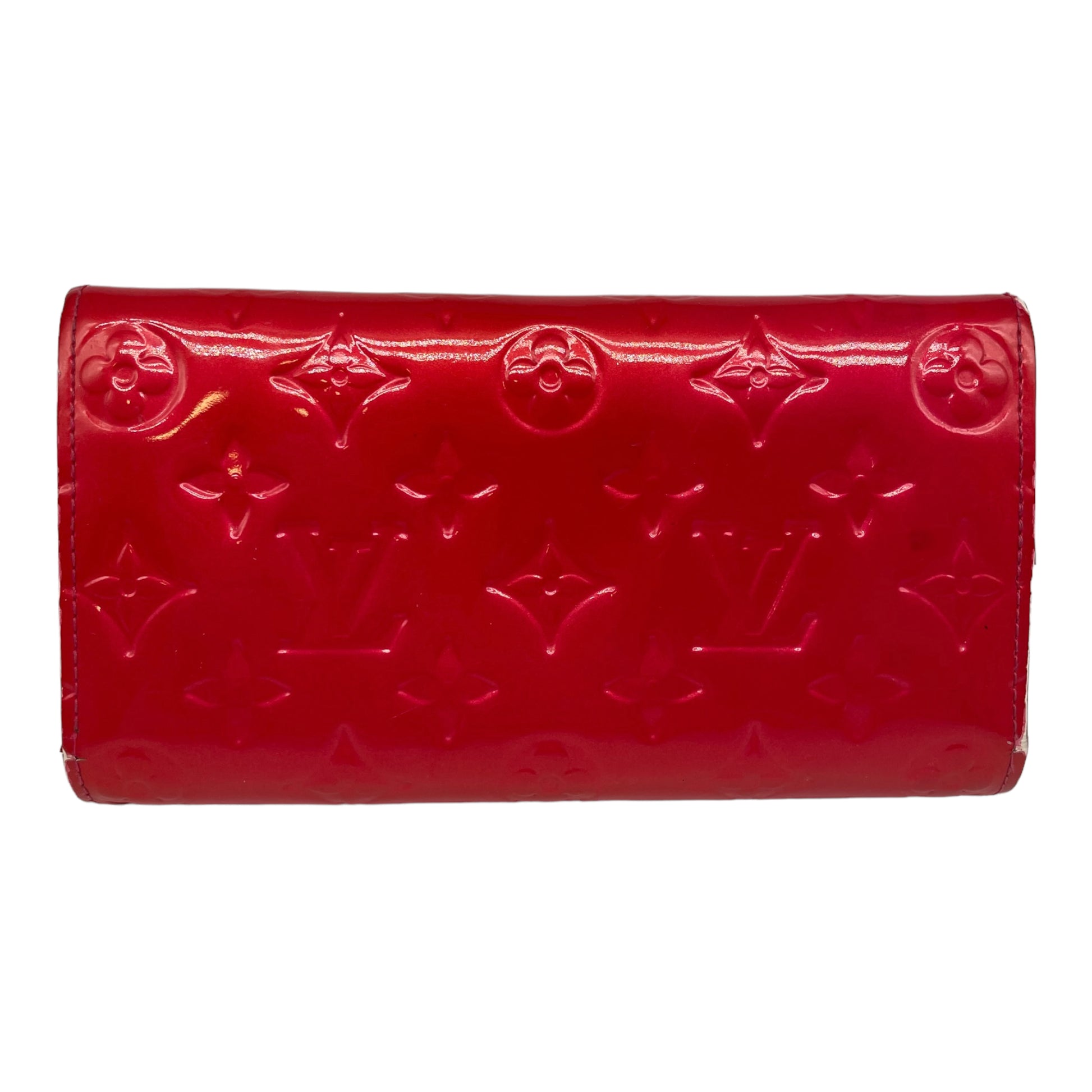 Louis Vuitton Sarah Chain Long Wallet Monogram Vernis Red Wristlet