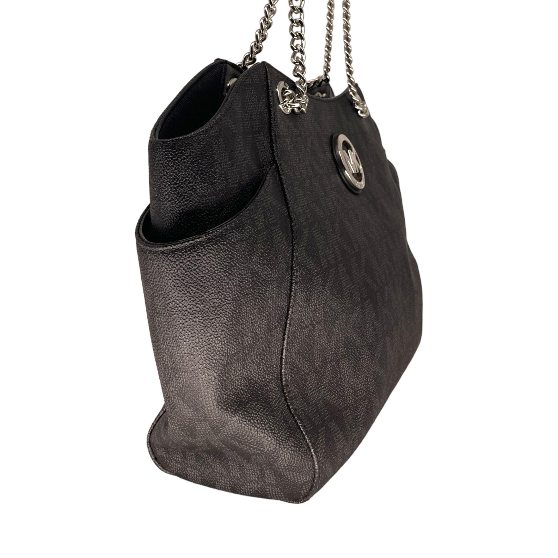 Michael Kors Jet Set Travel Large Chain Shoulder Tote Black Leather+Wallet